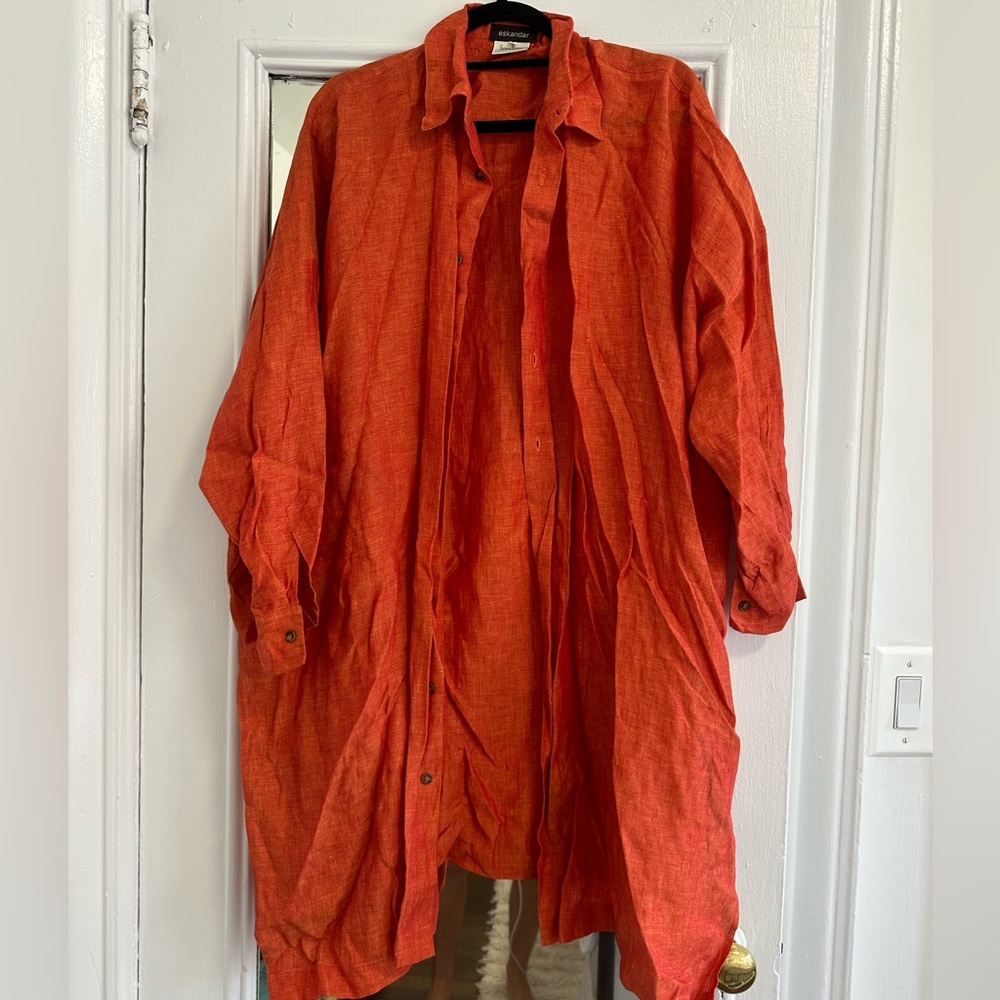 Eskandar oversized shirt dress in burnt orange